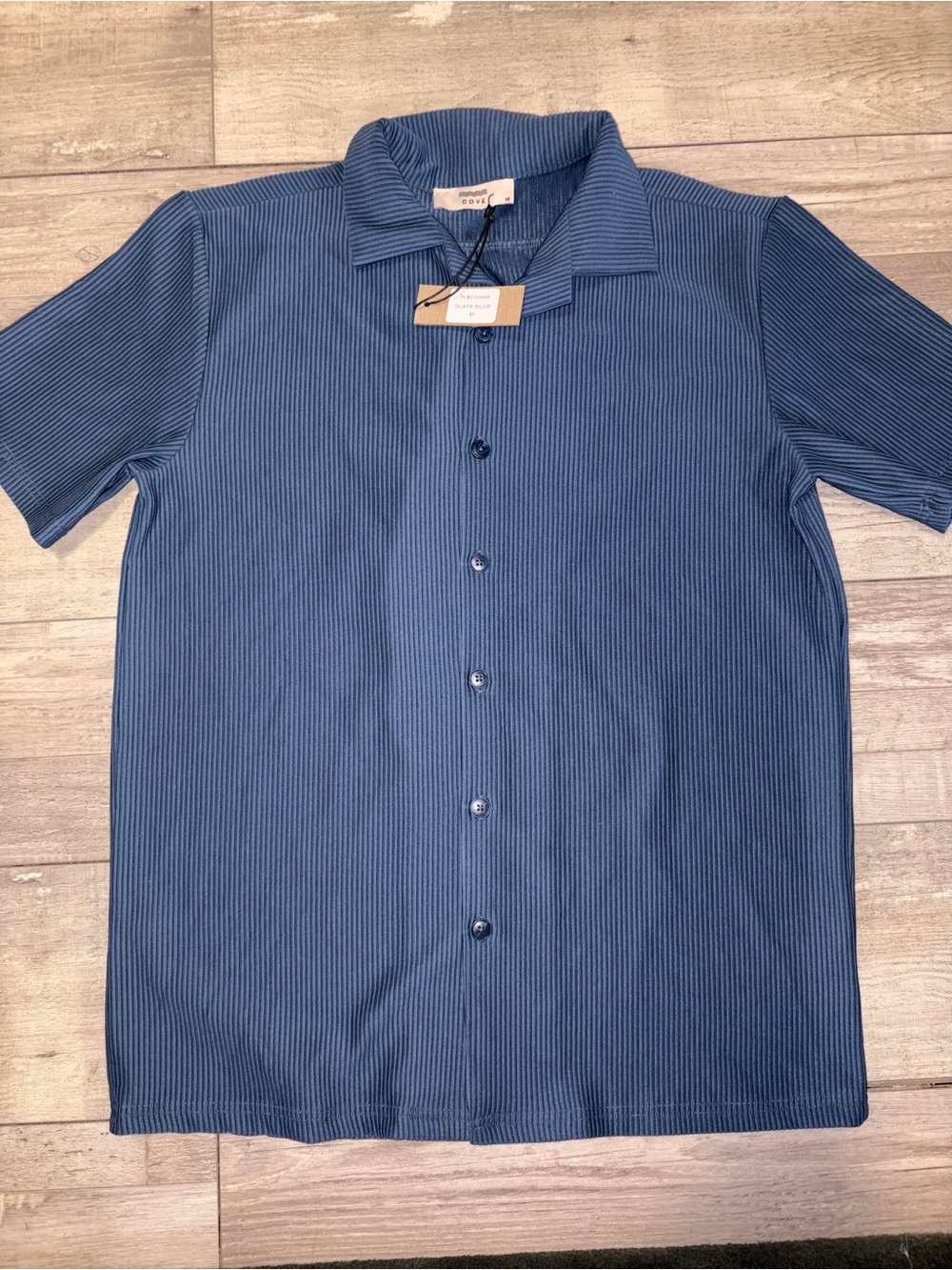 Cove Men's Ribbed Short-Sleeve Button-Down Shirt in Blue